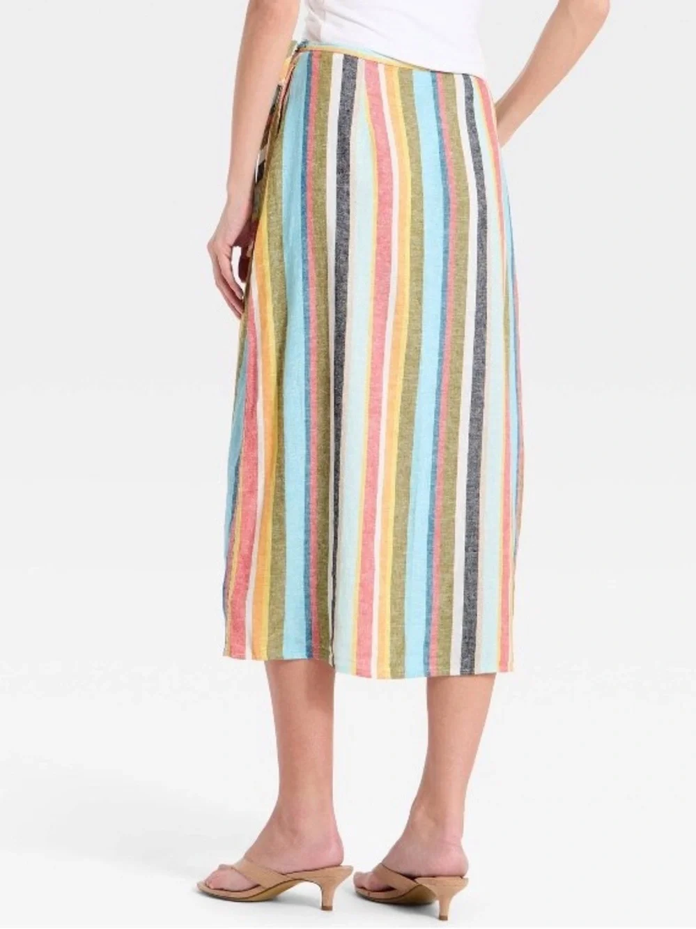 NWT A New Day Striped Linen Midi Wrap Skirt